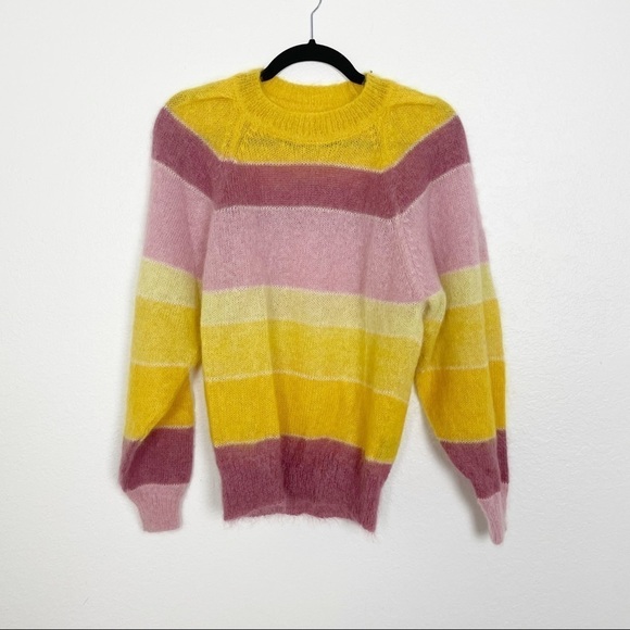 Isabel Marant Daniel Striped Mohair Blend Crew Neck Sweater Jumper Pink Yellow - Picture 2 of 6